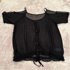 GUESS SHEER COLD SHOULDER SHORT SLEEVE BUTTON DOWN TOP SIZE XL
